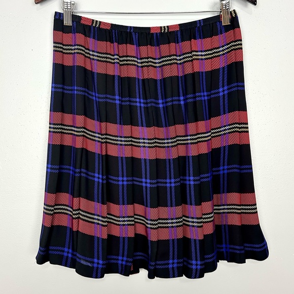 Vintage Silk Pleated Plaid Skirt Women’s Size 12 Pull On Elastic Waist Academia - Picture 1 of 4